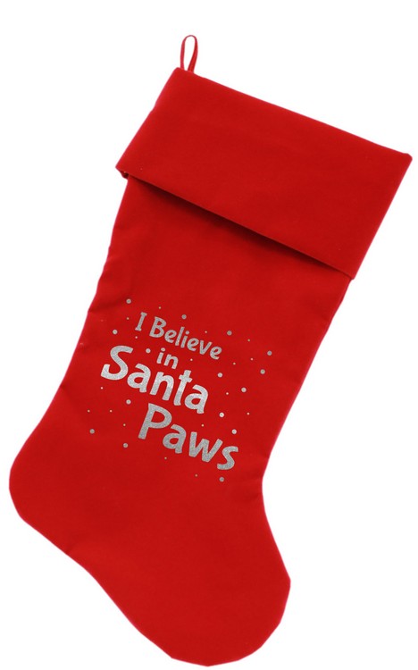 Santa Paws Screen Print 18 inch Velvet Christmas Stocking Red